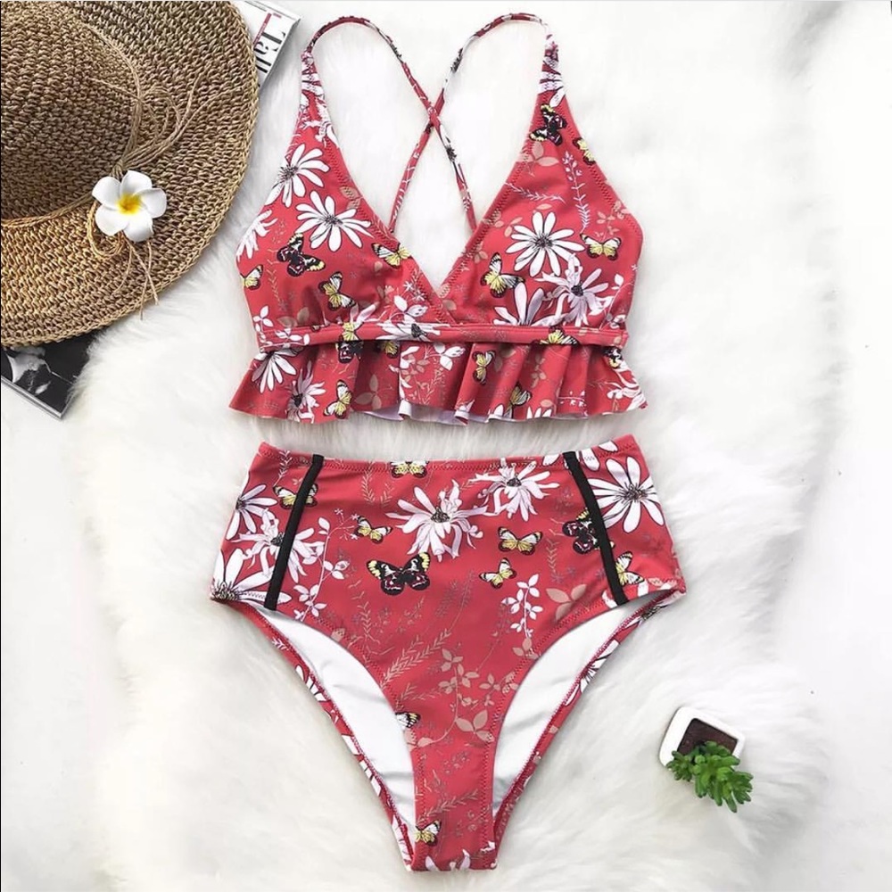 Cupshe Flowers and Butterflies High Waist Bikini